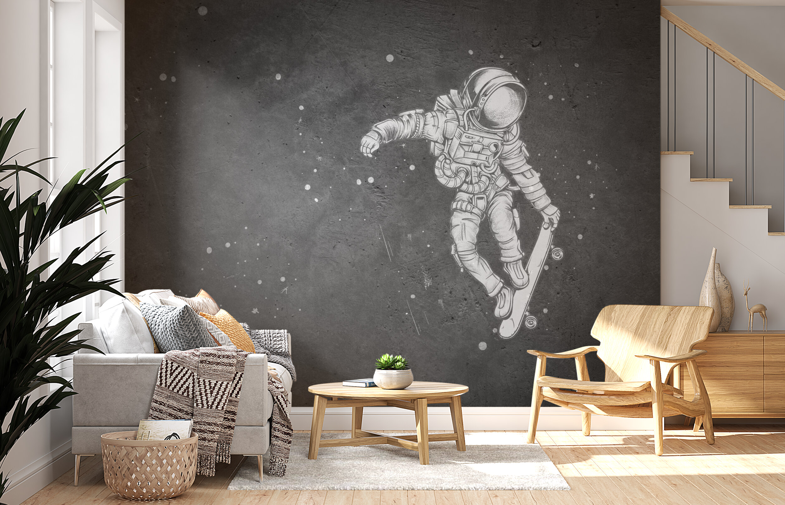 Astronaut Skateboarding in Space