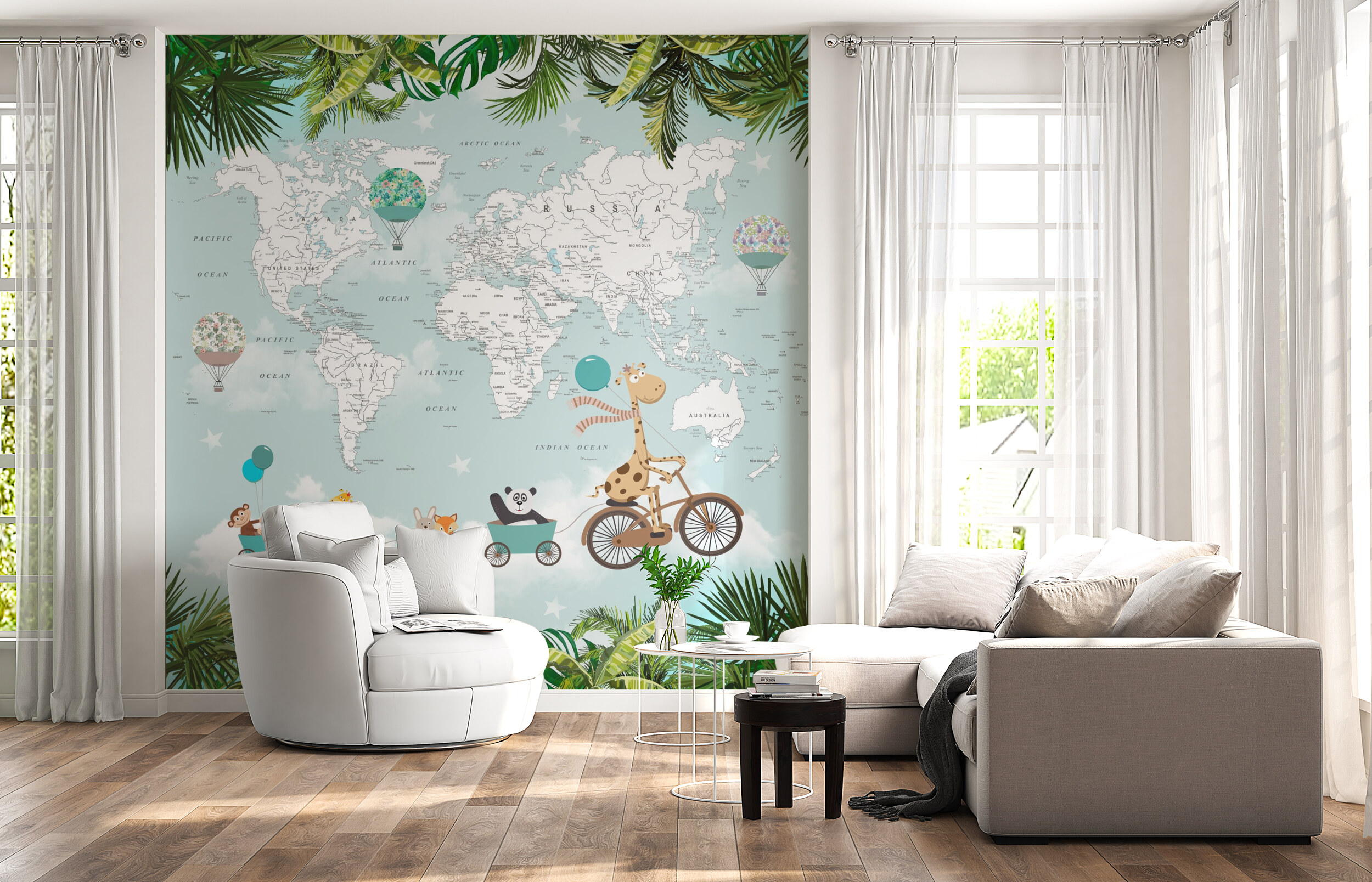 Whimsical World Map with Animals