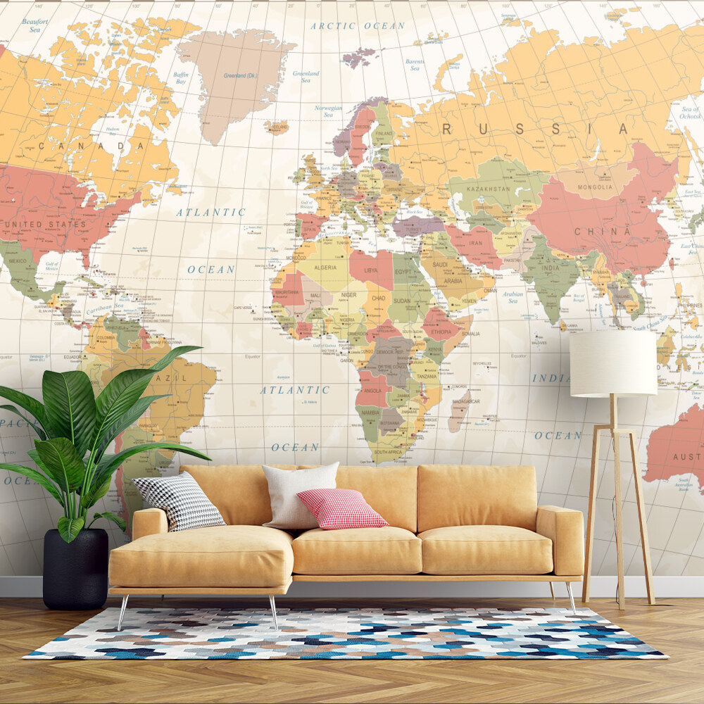 Vintage World Map Mural