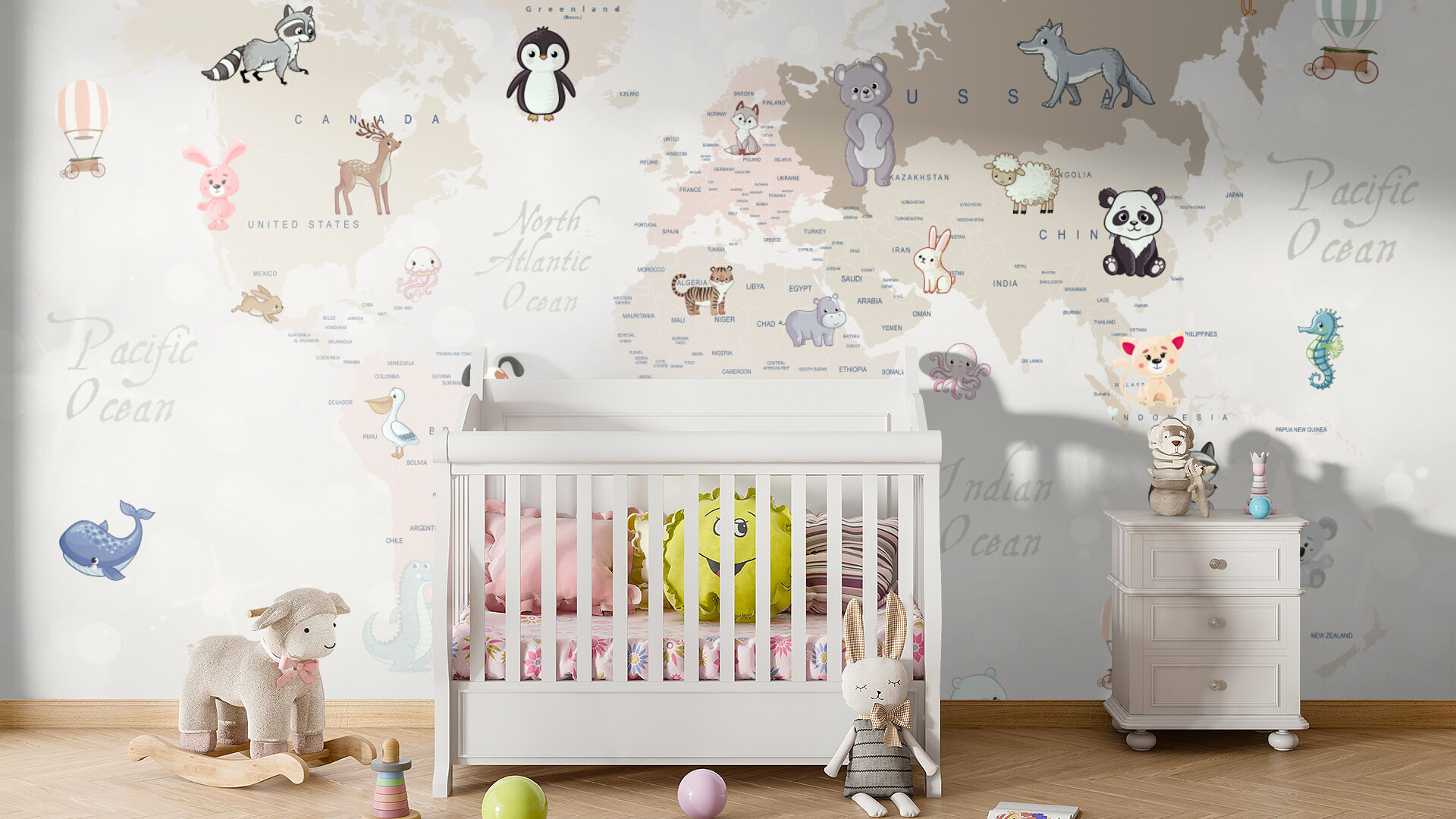 Animal World Map Wall Mural