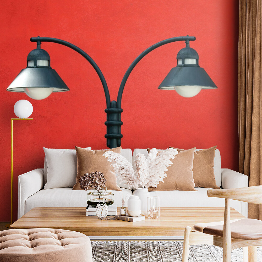 Urban Chic: Red Wall and Street Lamp