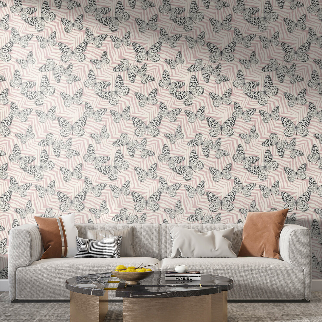 Whimsical Butterflies on Striped Pastel