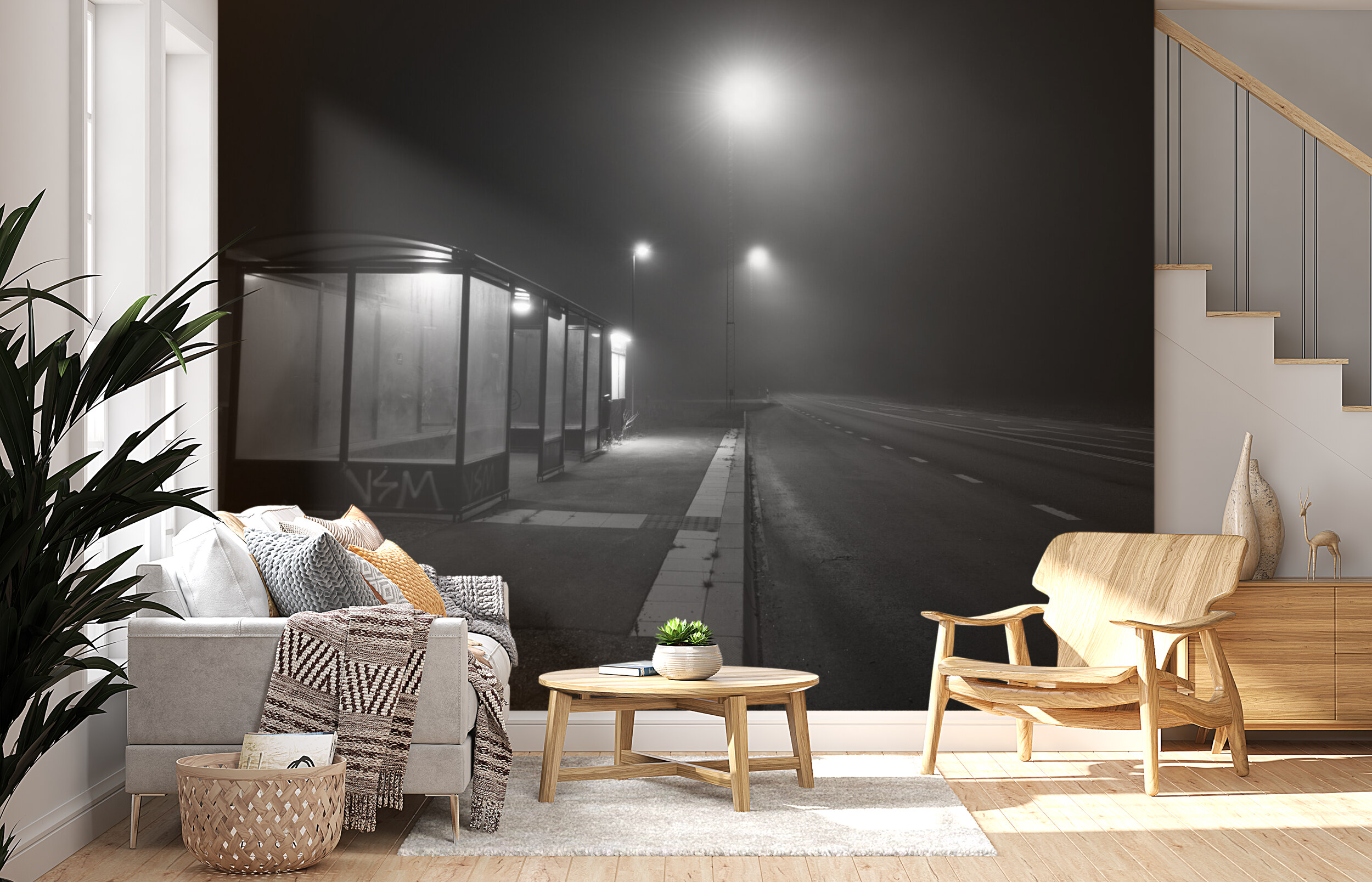 Misty Night Bus Stop