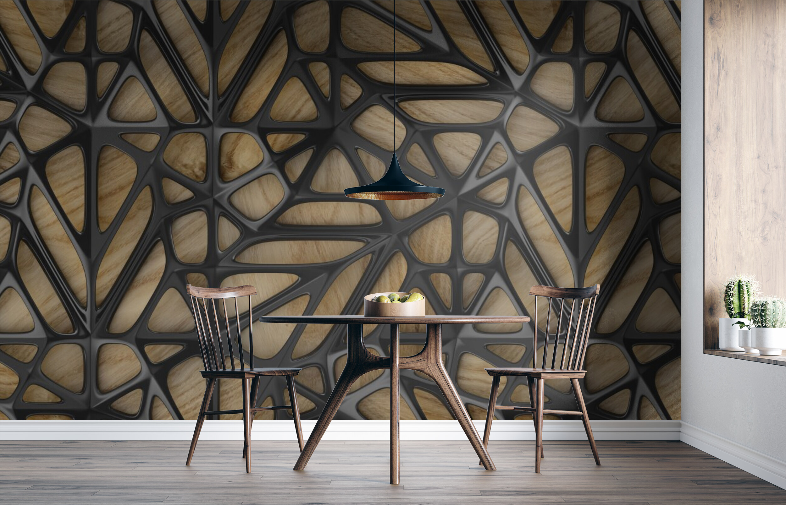 Geometric Wood & Black Metal