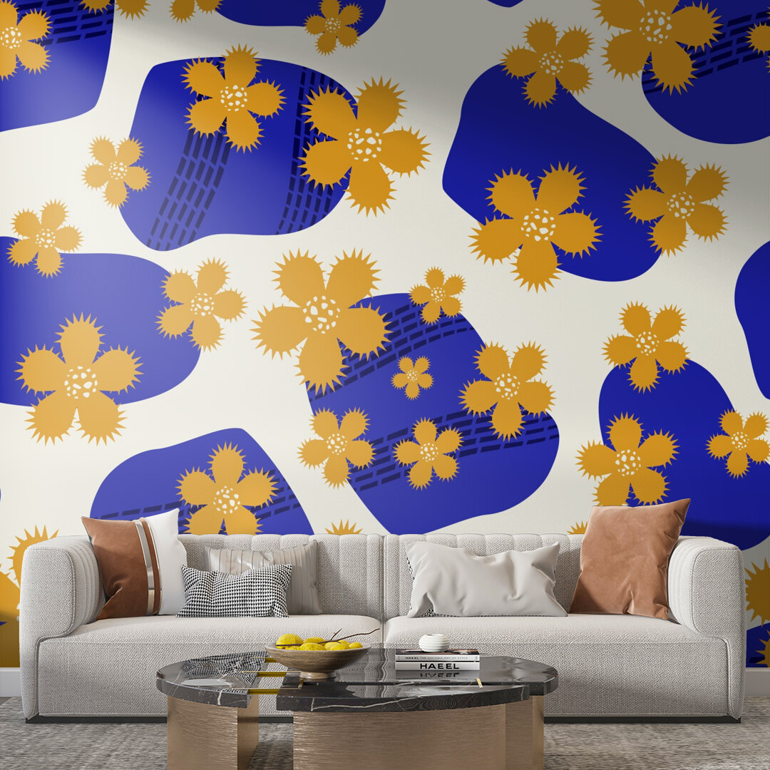 Sunny Blooms on Cobalt