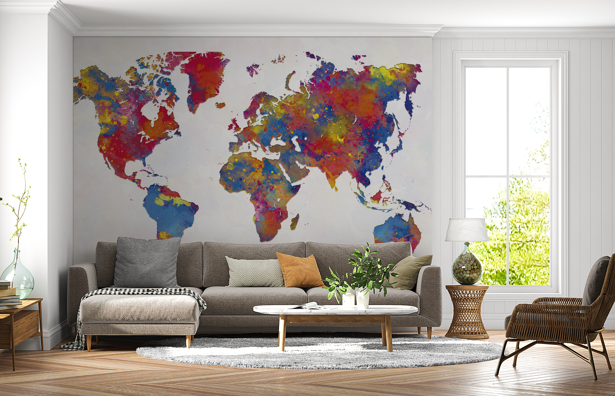 Colorful World Map Mural