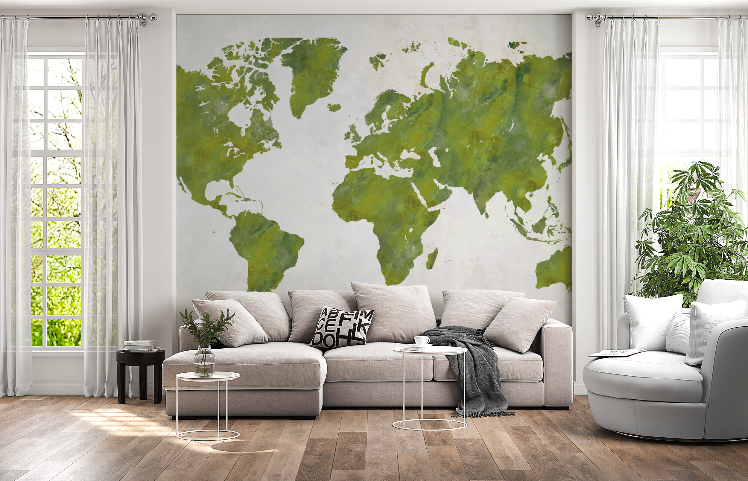 Green Watercolor World Map