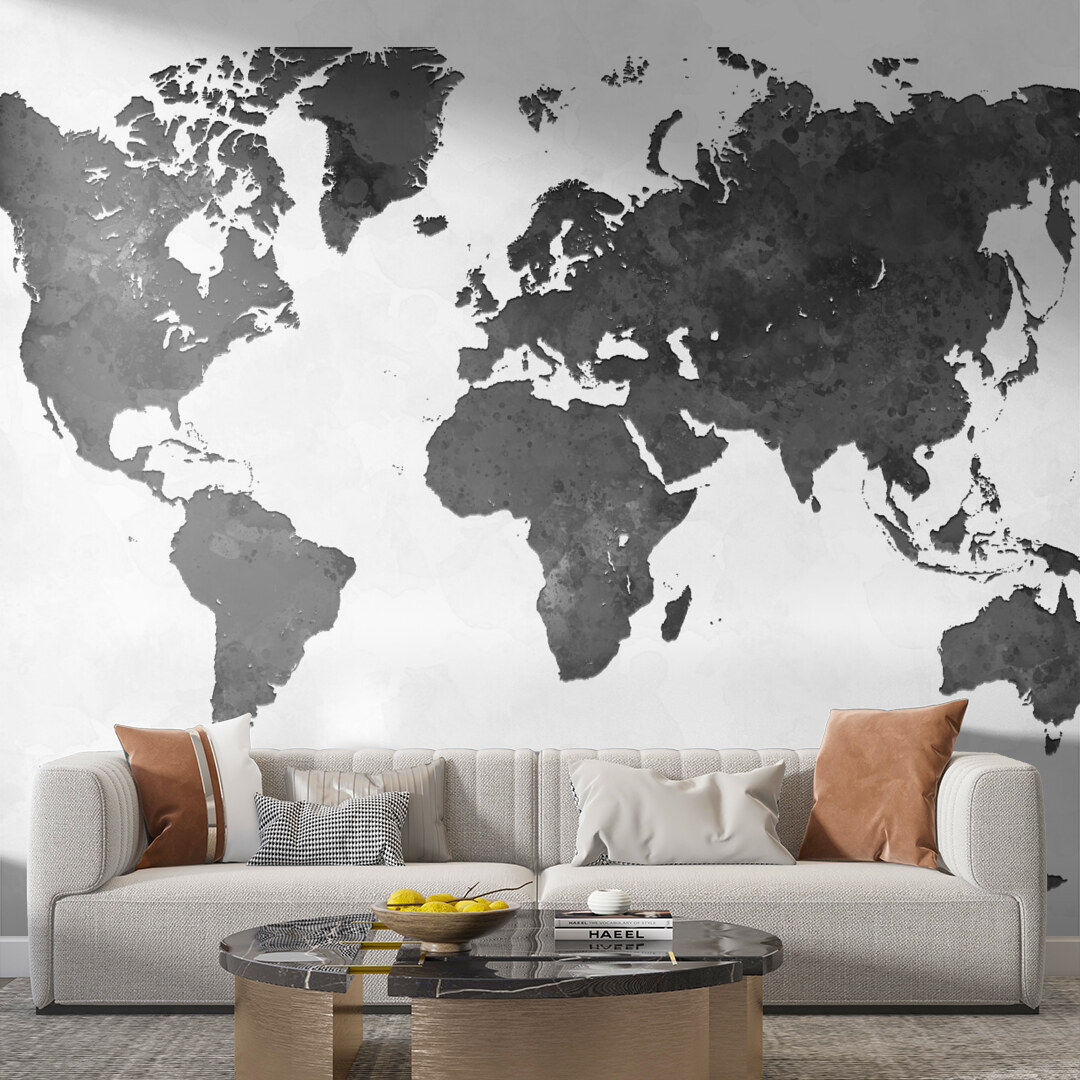 Monochrome World Map Mural