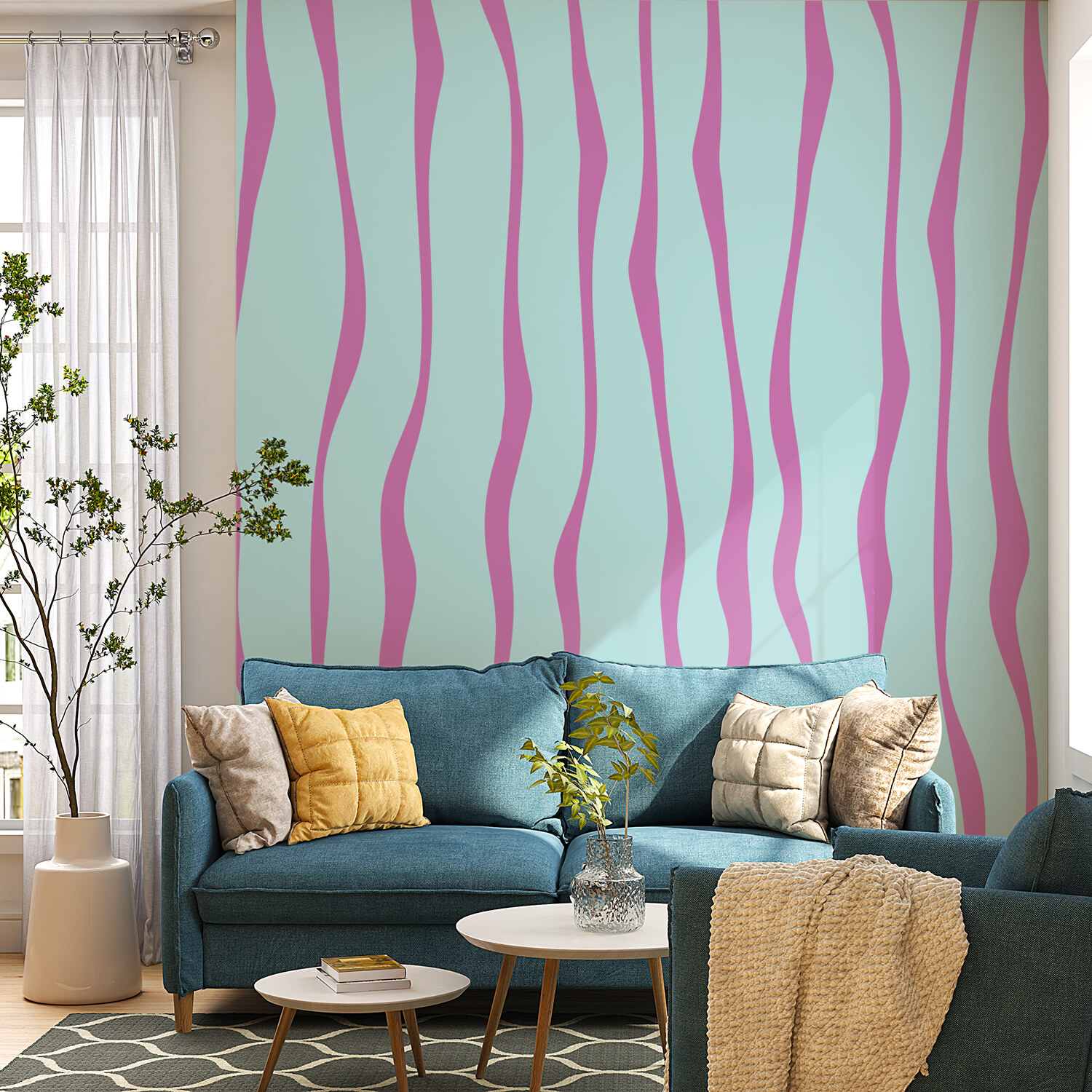 Pink and blue Vertical organic stripes