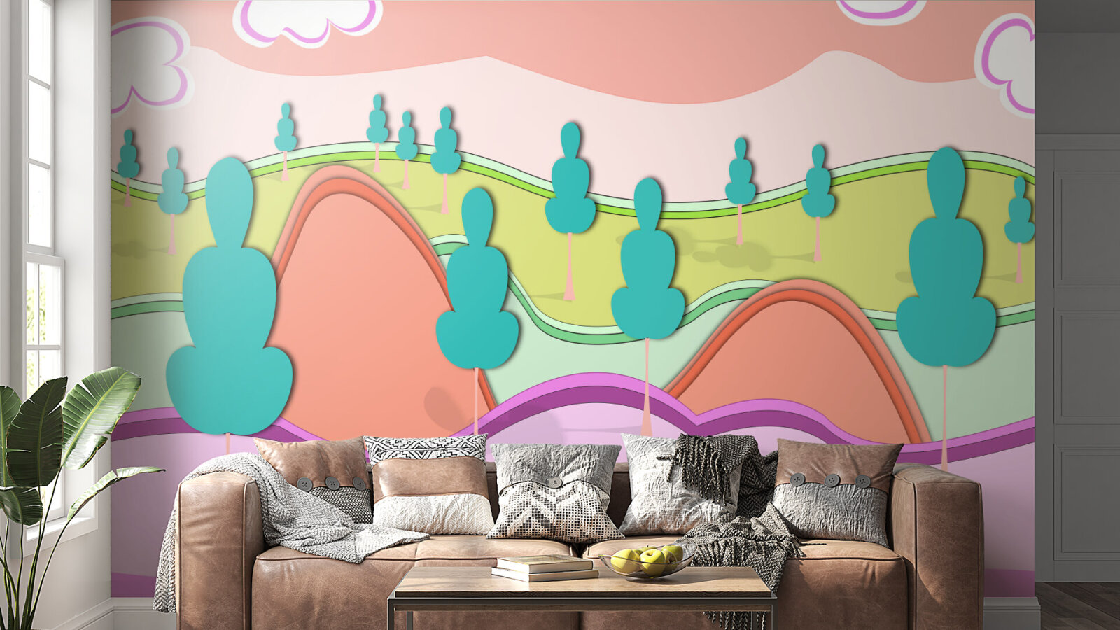 Funky Bright Landscape in pink