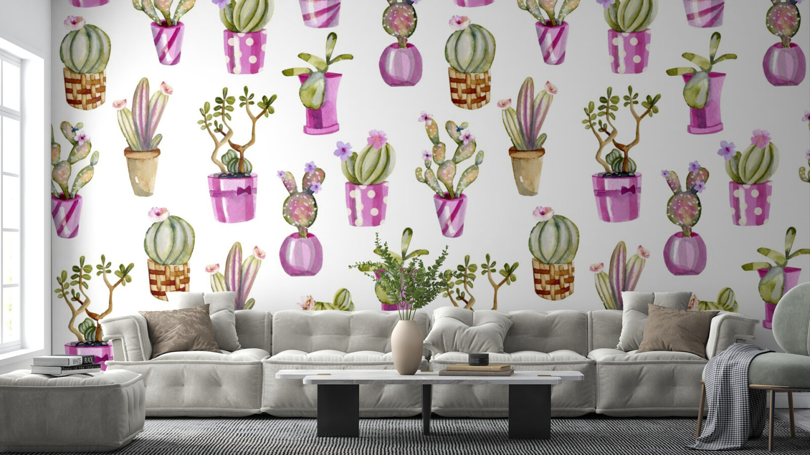 Cactus In Violet Pots