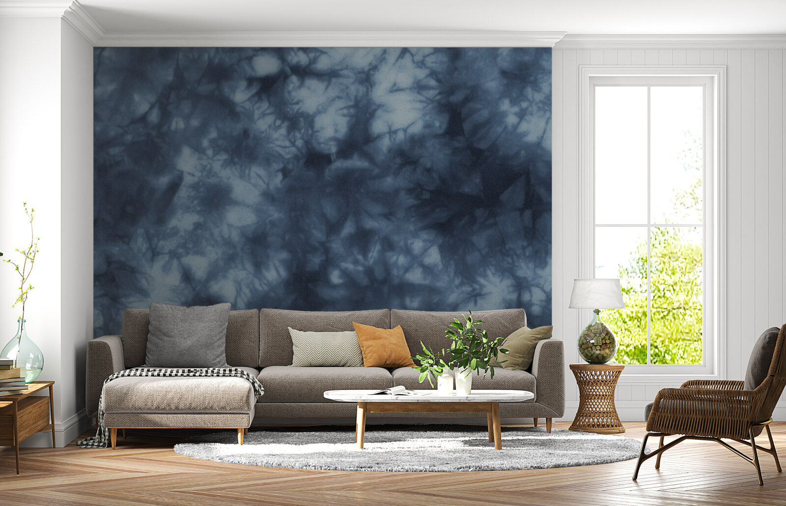 Indigo Petrol Blue Tie Dye Fabric Boho Texture