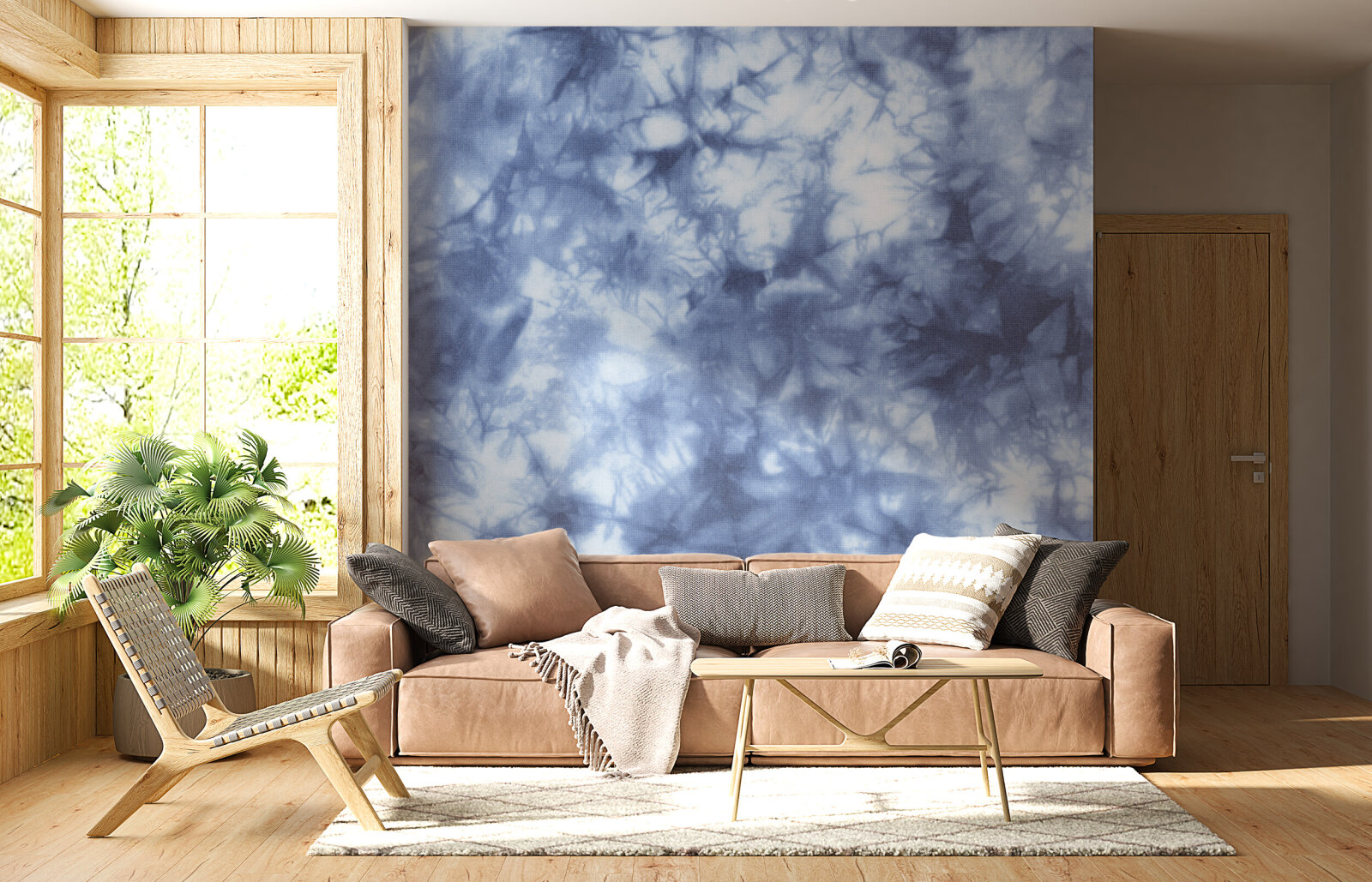 Blue shibori tie dye fabric pattern.
