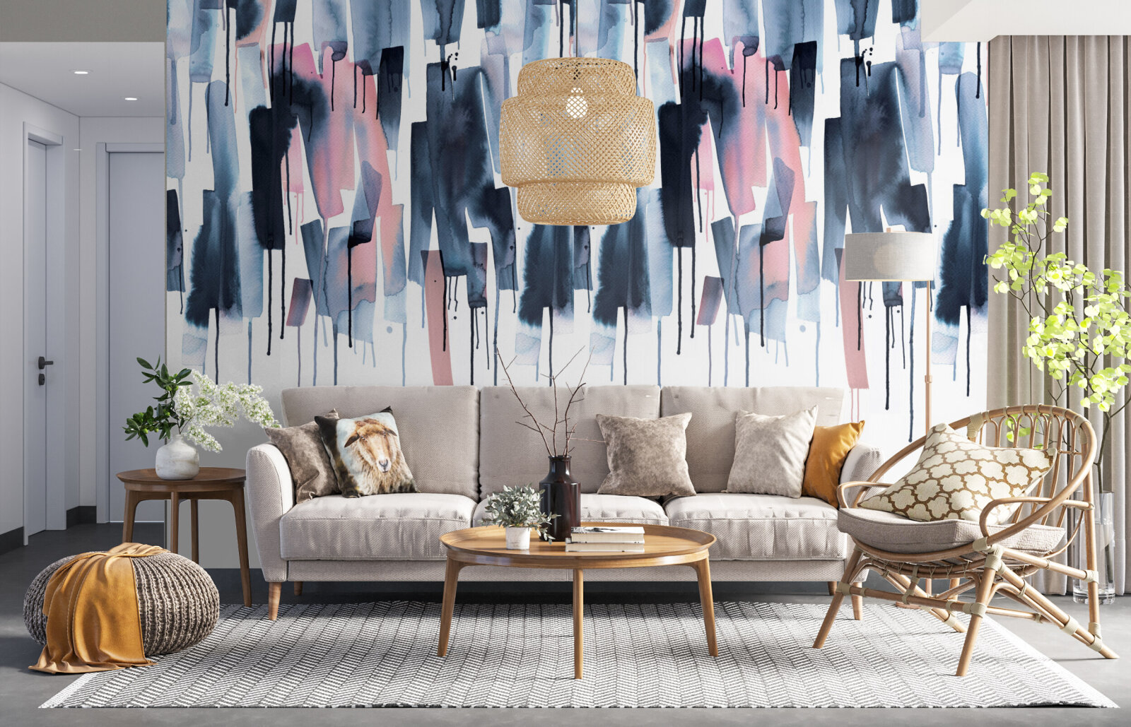 Watery Stripes Navy Pink