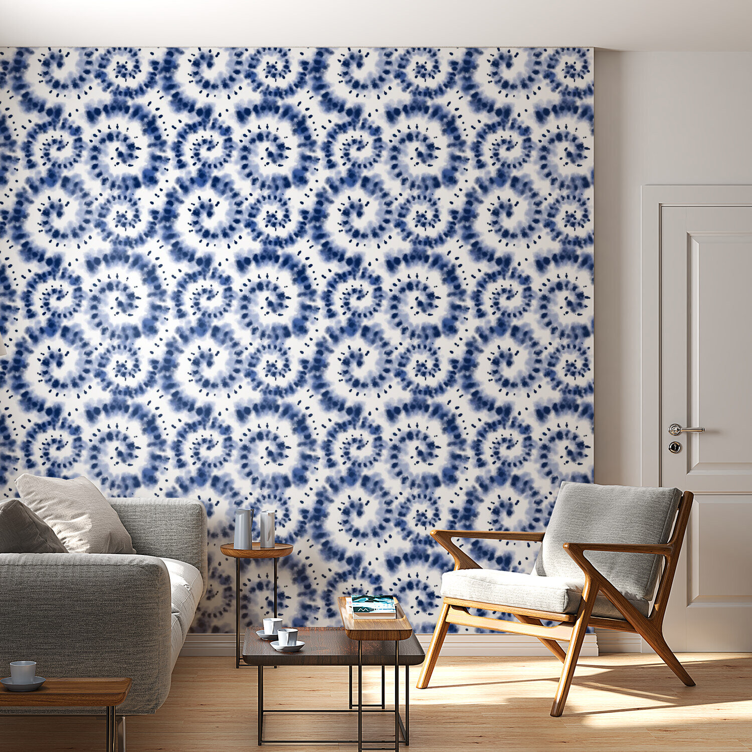 Blue Shibori Spiral Wallpaper