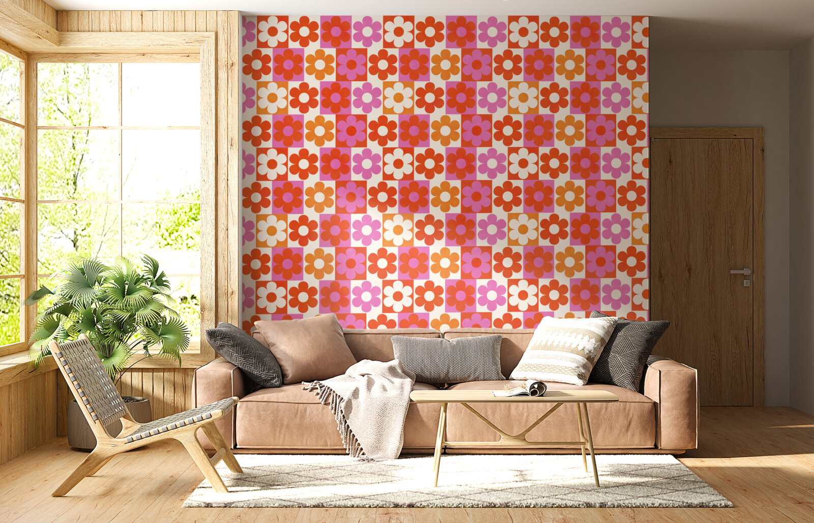 Pink and Orange Retro Daisies