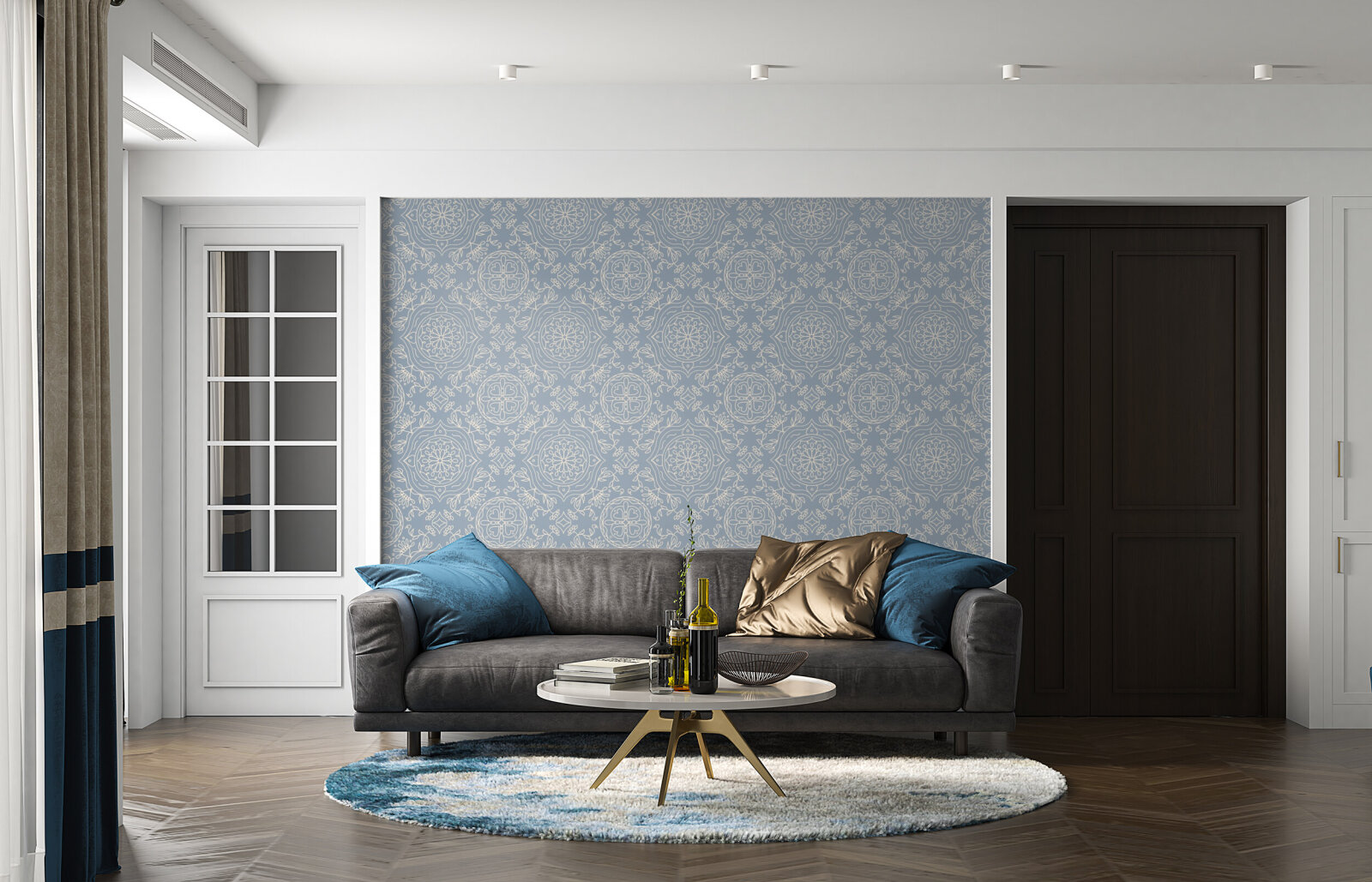 Elegant Blue Geometric Mural