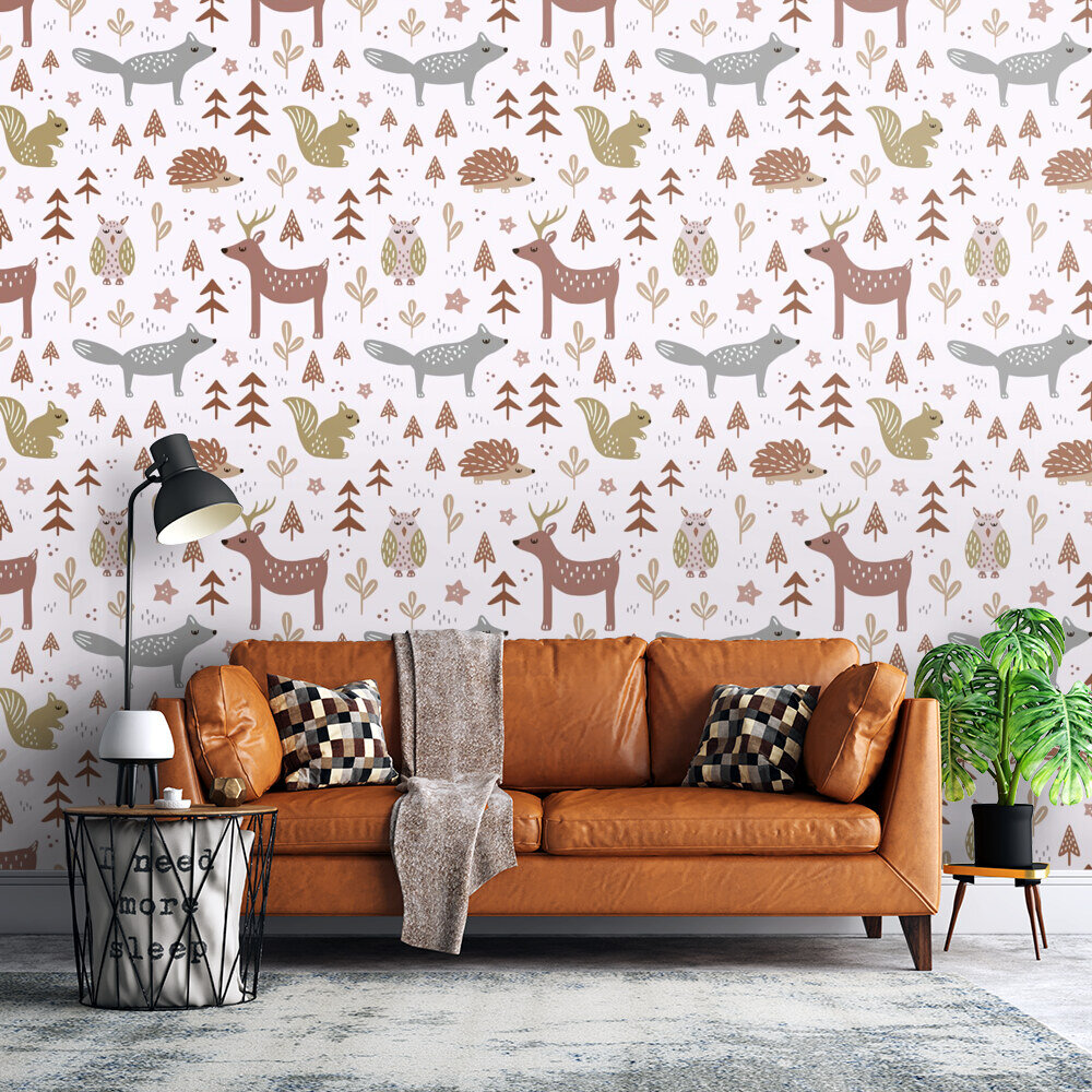 Winter woodland animals on light background