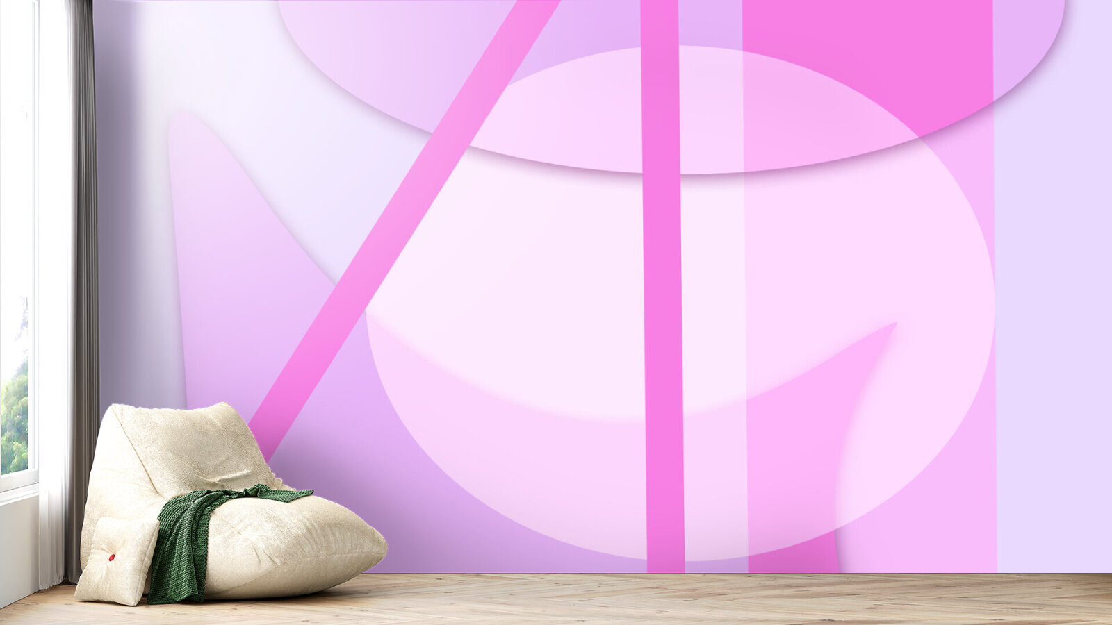 Four pink shapes and shades