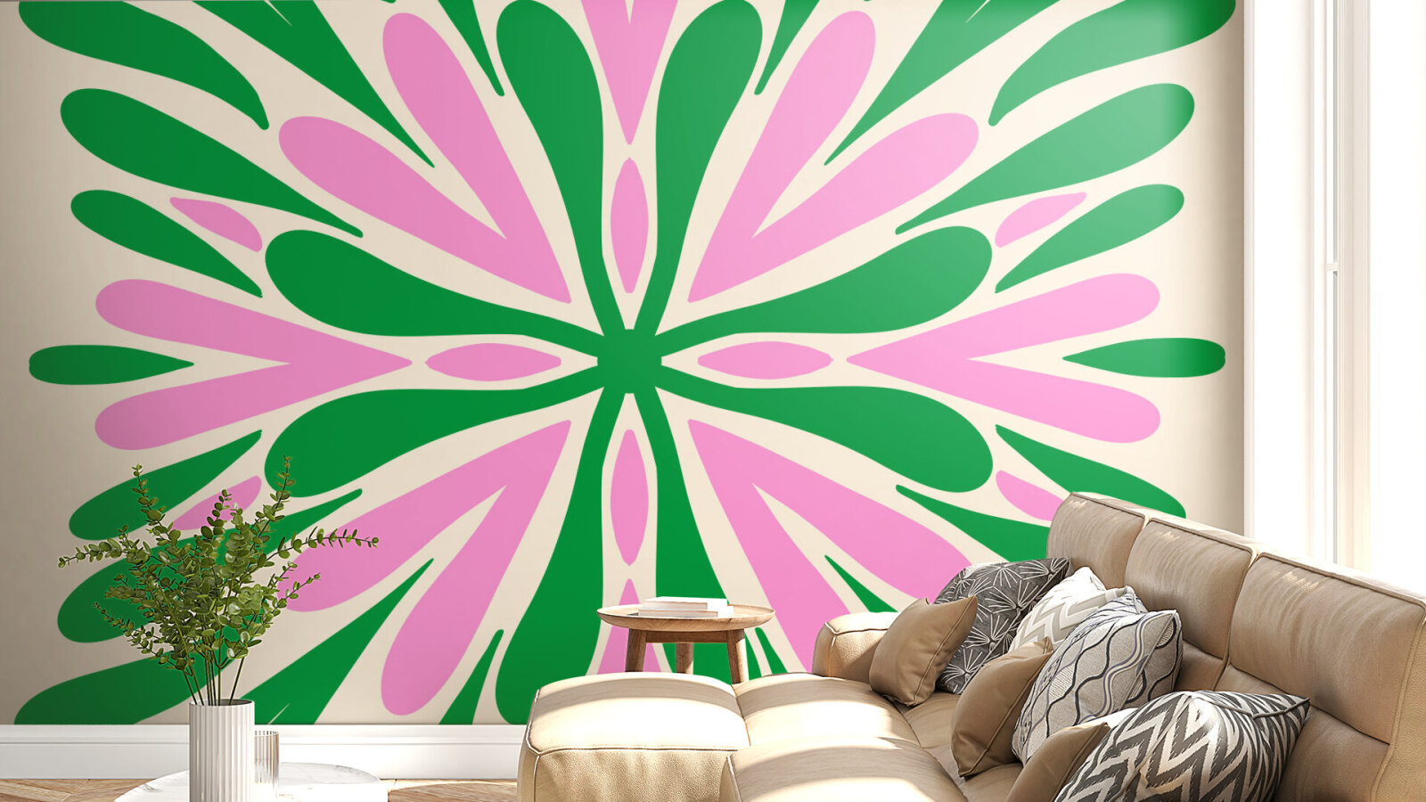 Modern Symmetry Petals - Green and Pink