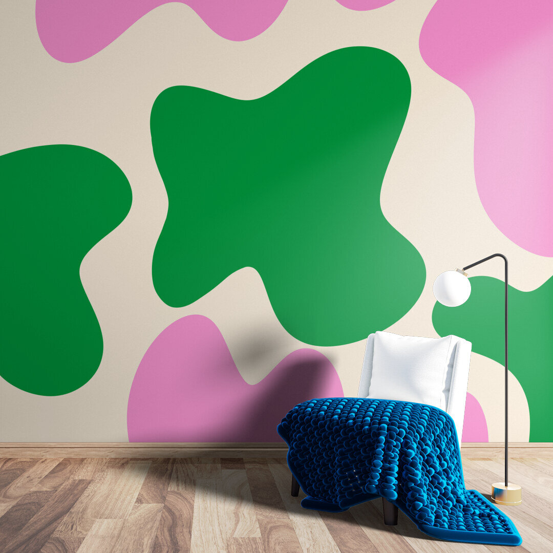 Abstract modern shapes pink and green