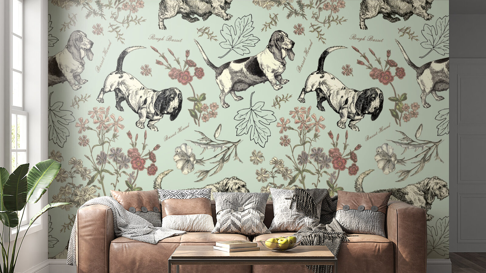 Basset Hound Dogs - Sage Green
