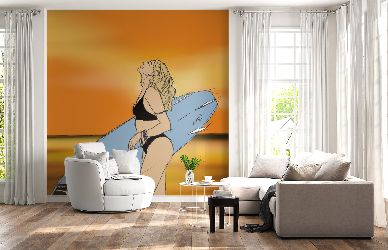 Surfing by the sunset