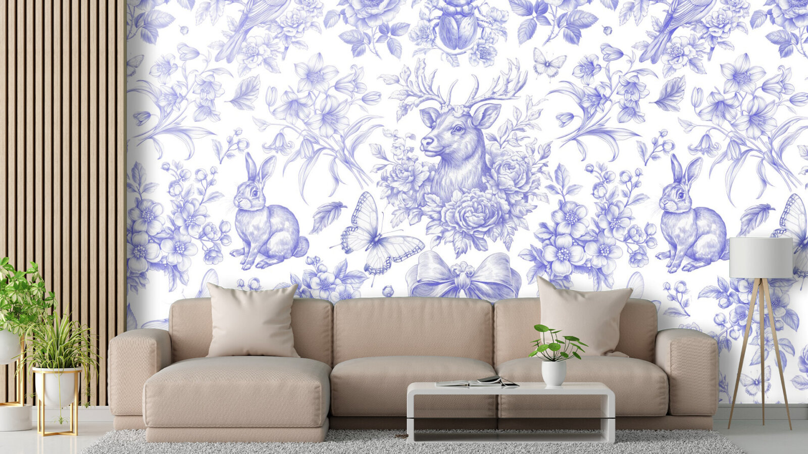 Blue Woodland Animals and Flowers