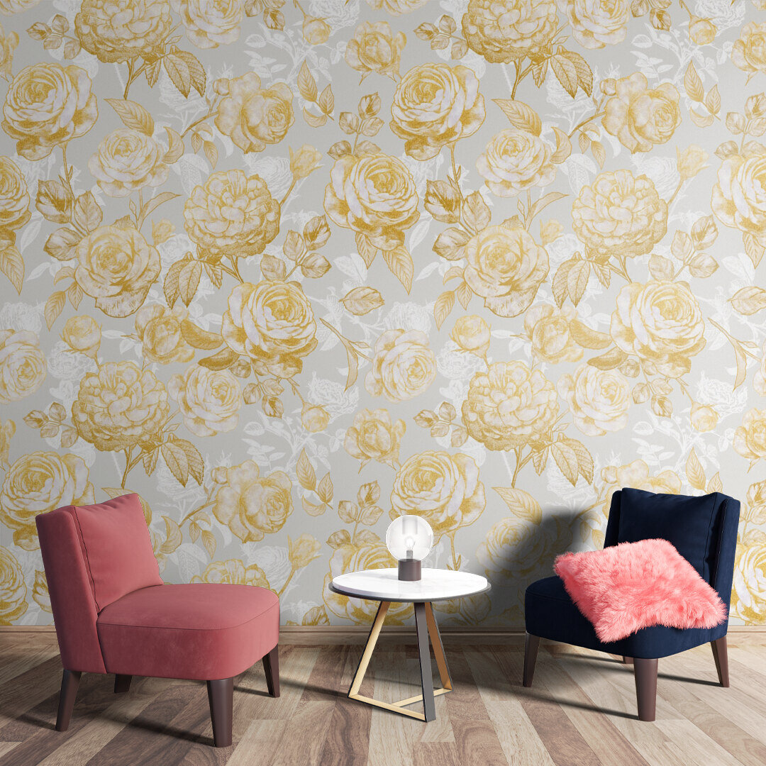 Golden Roses on Grey