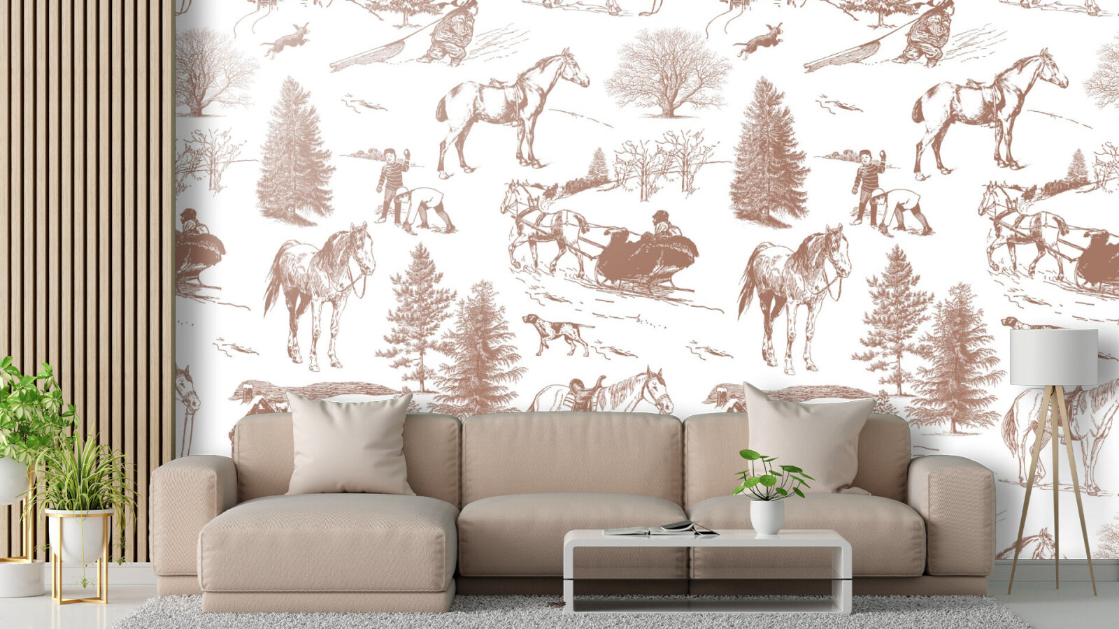 Winter Scene with Horses - Mocha Mousse Brown