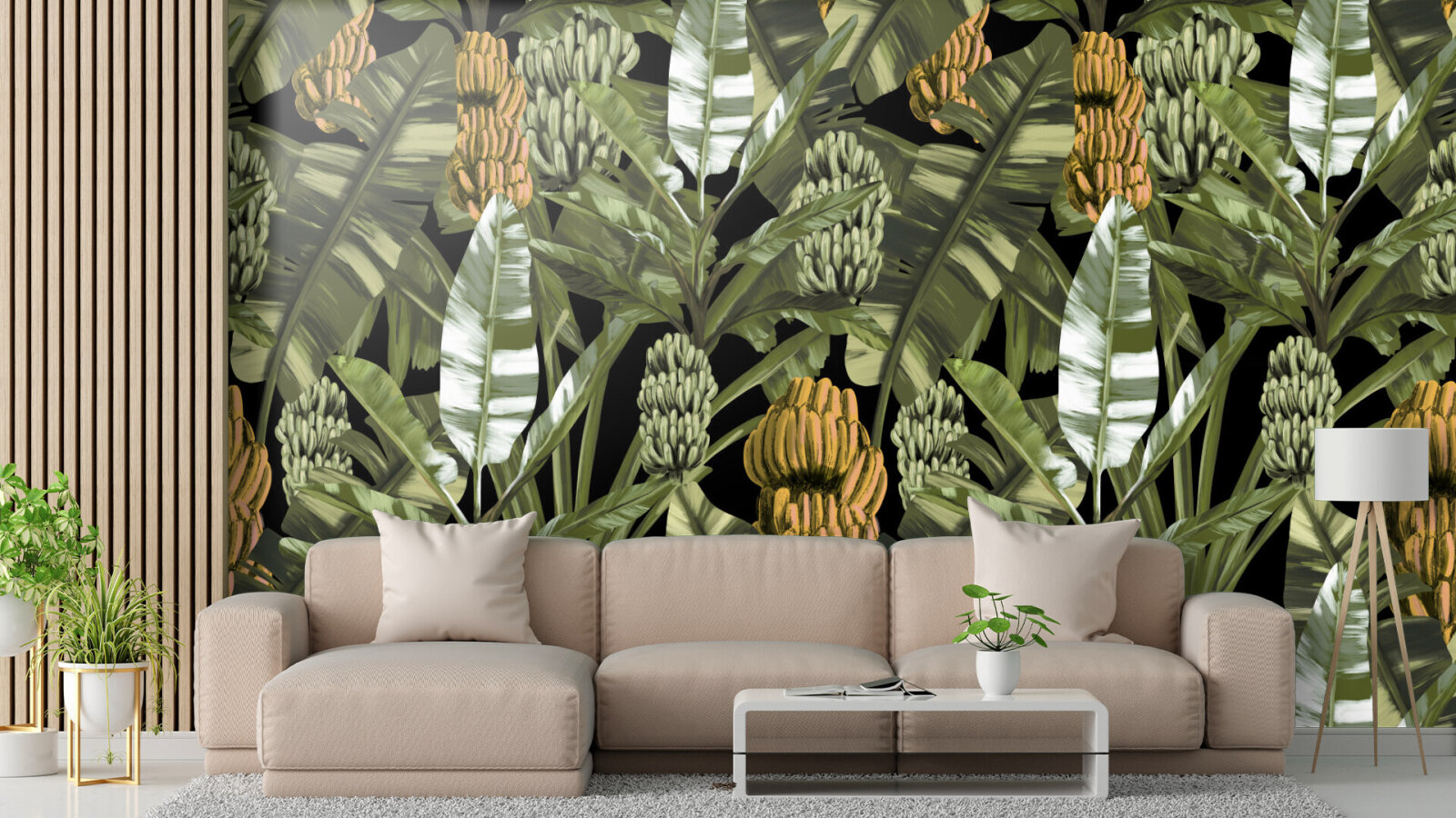 Yellow Bananas and Green leaves